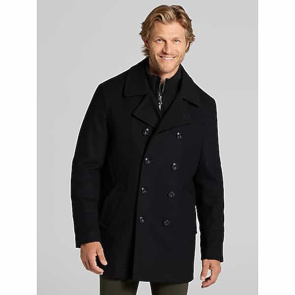 Joseph Abboud Men's Double-Breasted Signature Peacoat with Detachable Bib Black - Size: Medium