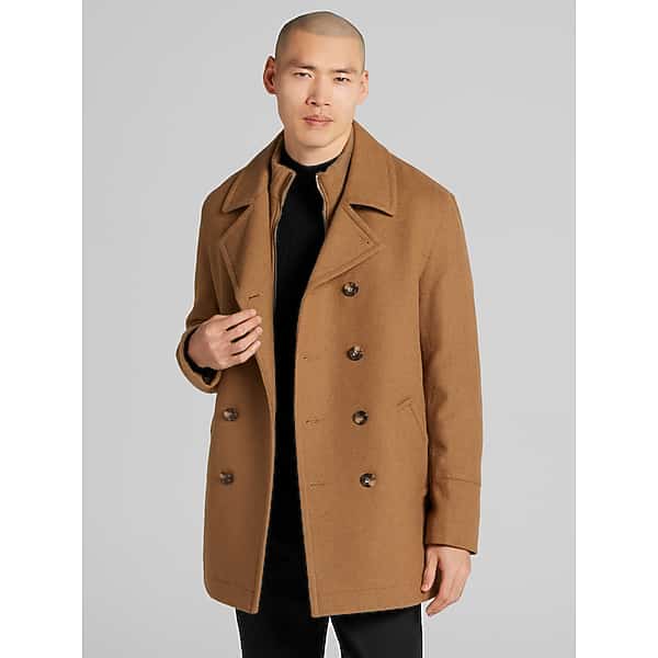 Joseph Abboud Big & Tall Men's Double-Breasted Signature Peacoat with Detachable Bib Camel - Size: LT
