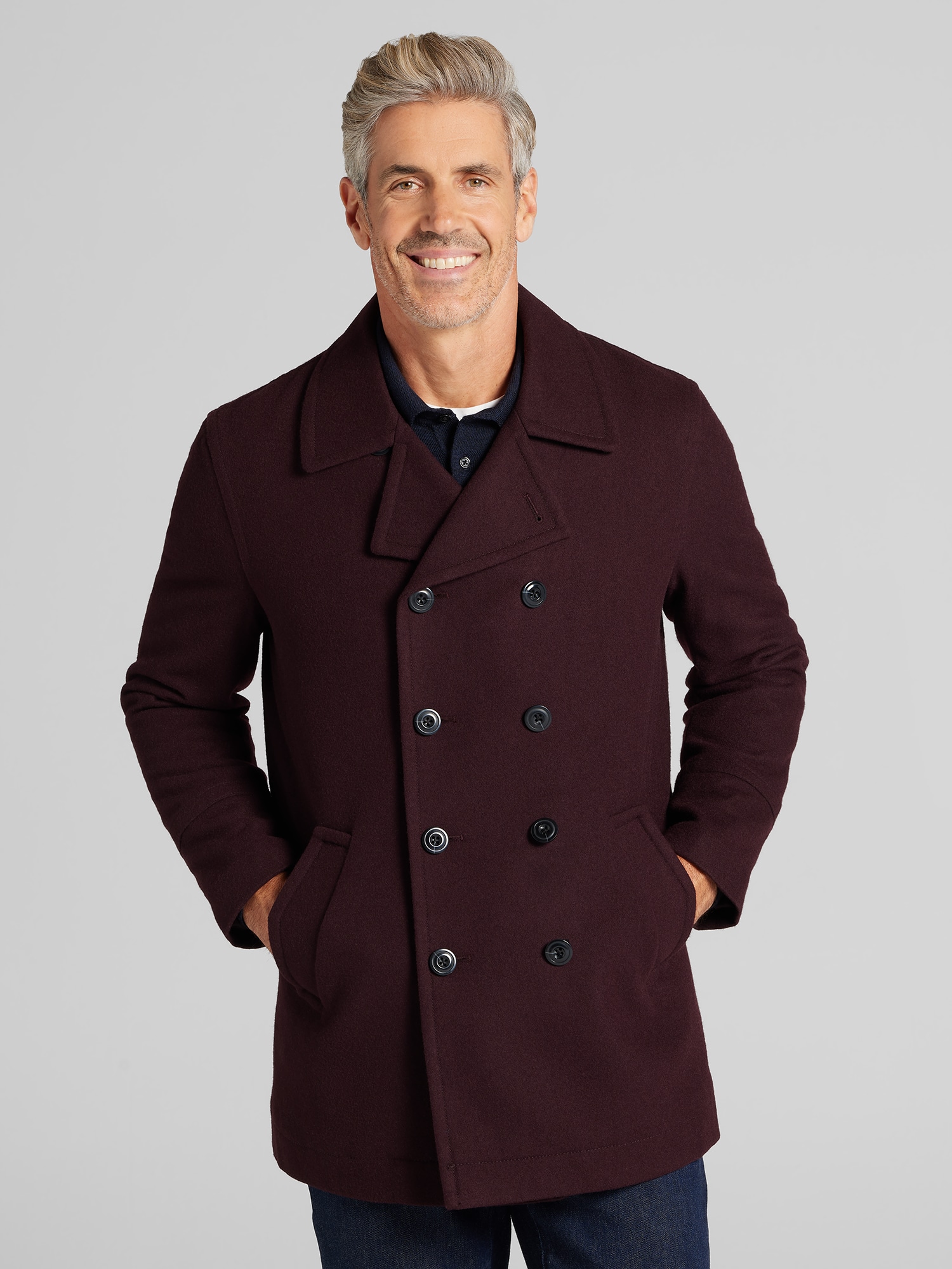 Joseph Abboud Double-Breasted Signature Peacoat with Detachable