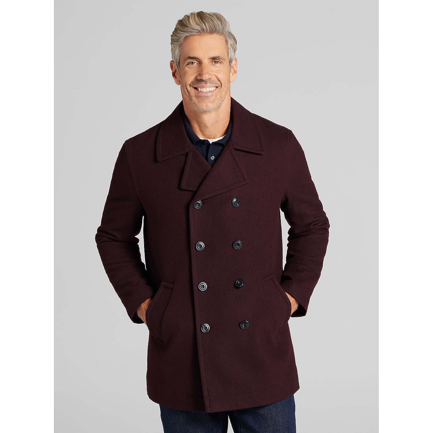 Joseph Abboud Big & Tall Men's Double-Breasted Signature Peacoat with Detachable Bib, Burgundy - Size: 3X