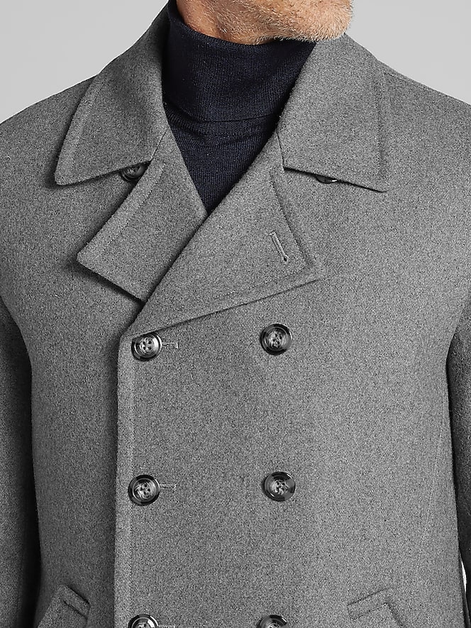 Joseph Abboud Double-Breasted Signature Peacoat with Detachable Bib, Light Grey - Image 2 of 8