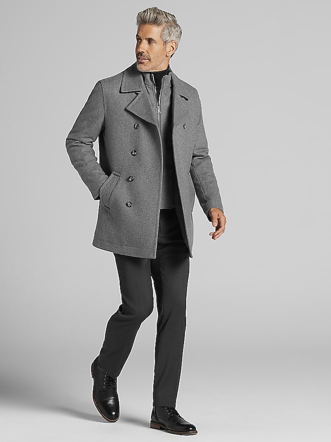 Joseph Abboud Double-Breasted Signature Peacoat with Detachable Bib, Light Grey - Image 3 of 8