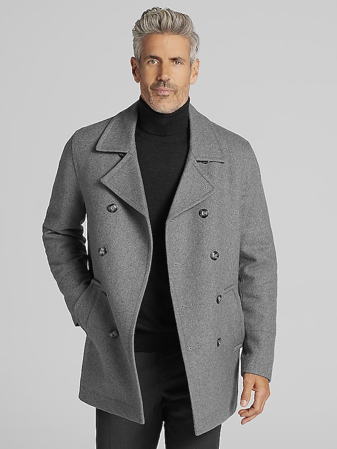 Joseph Abboud Double-Breasted Signature Peacoat with Detachable Bib, Light Grey - Image 6 of 8