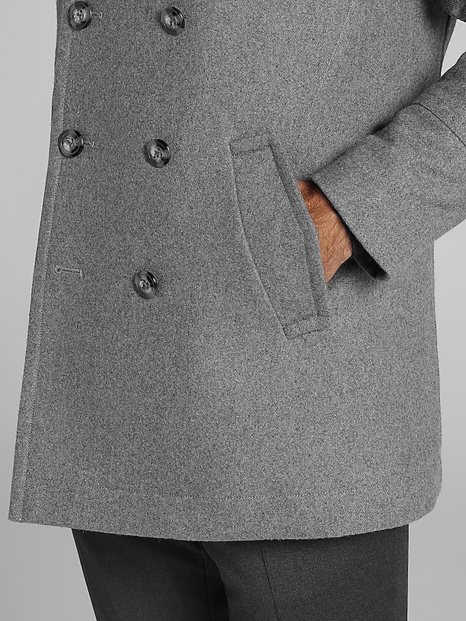 Joseph Abboud Double-Breasted Signature Peacoat with Detachable Bib, Light Grey - Image 8 of 8