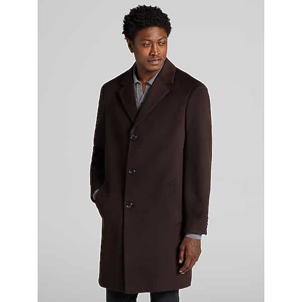 Joseph Abboud Men's Signature Wool Blend Overcoat Dark Brown - Size: 42 Long