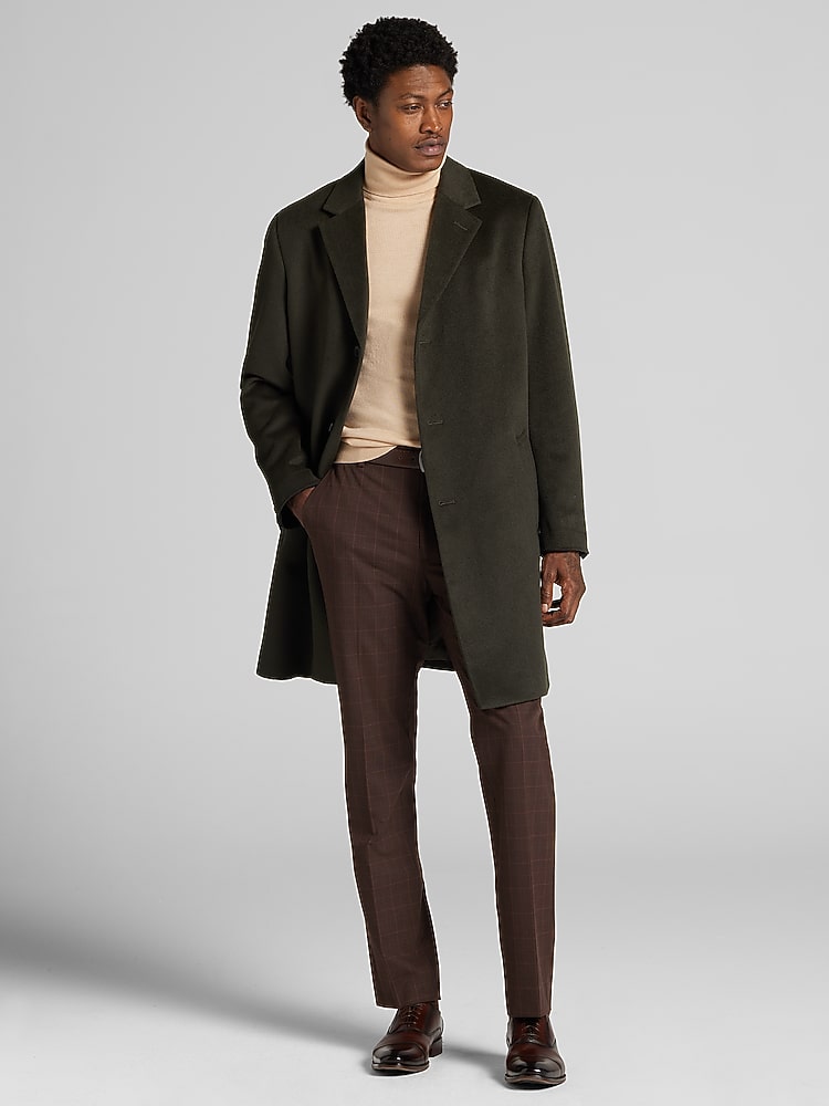 Joseph Abboud Signature Wool Blend Overcoat, Deep Olive - Green