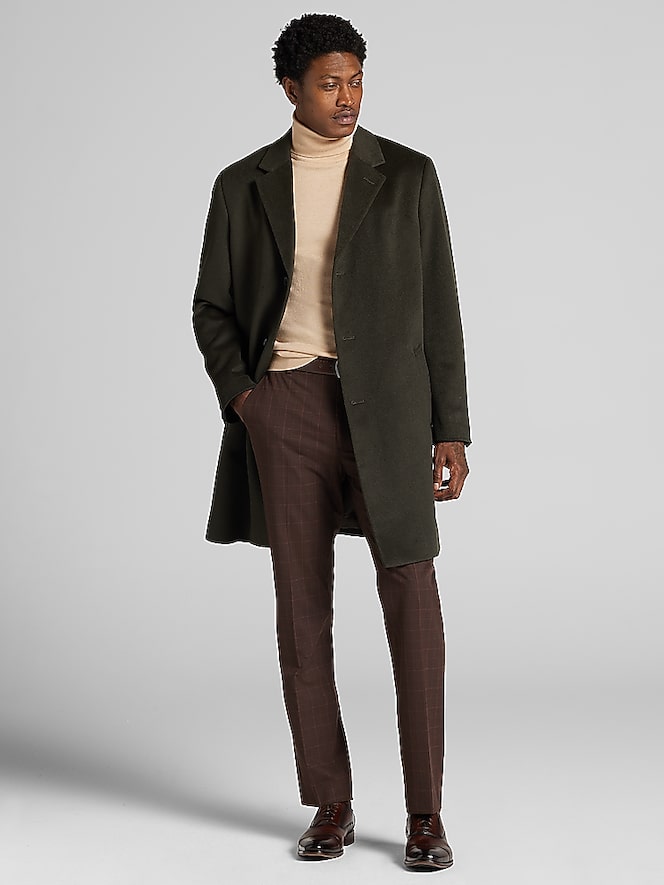 Joseph Abboud Classic Fit Wool Overcoat, Deep Olive - Image 3 of 5