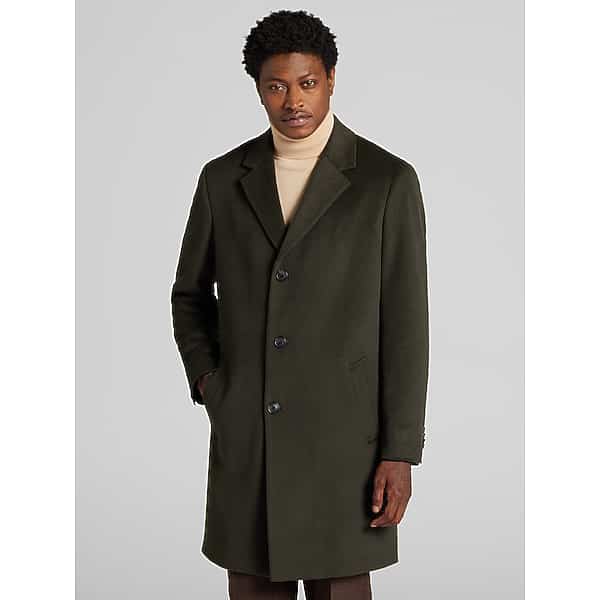 Joseph Abboud Men's Signature Wool Blend Overcoat Deep Olive - Size: 46 Long