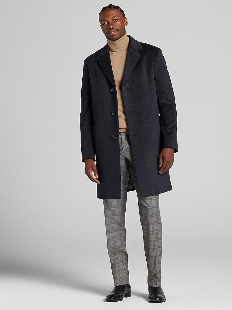 Joseph Abboud Signature Wool Blend Overcoat, Charcoal - Gray