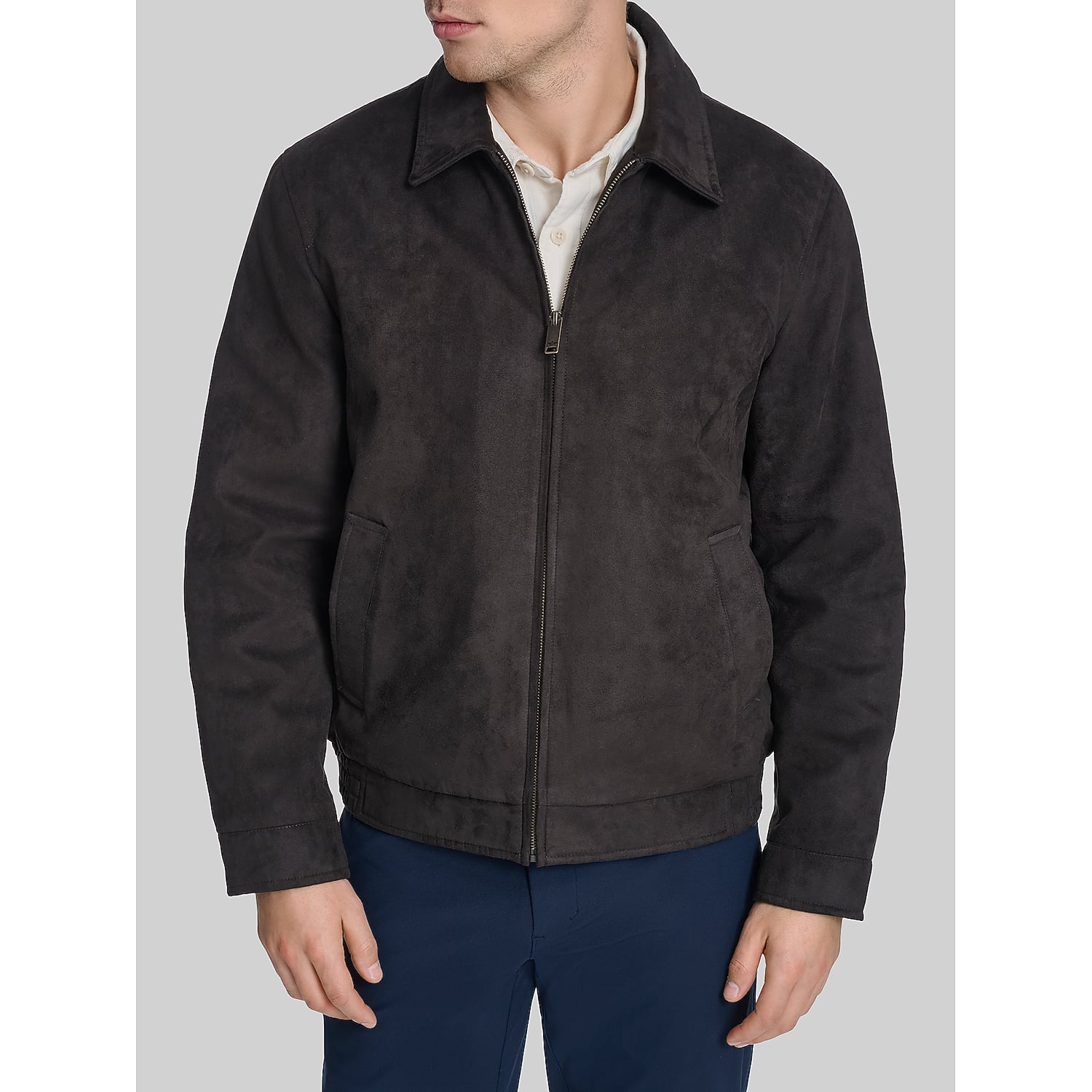 Dockers Men’s Faux Suede Laydown Collar Jacket in Licorice Black – Full Zip Polyester Casual Coat, Size Large