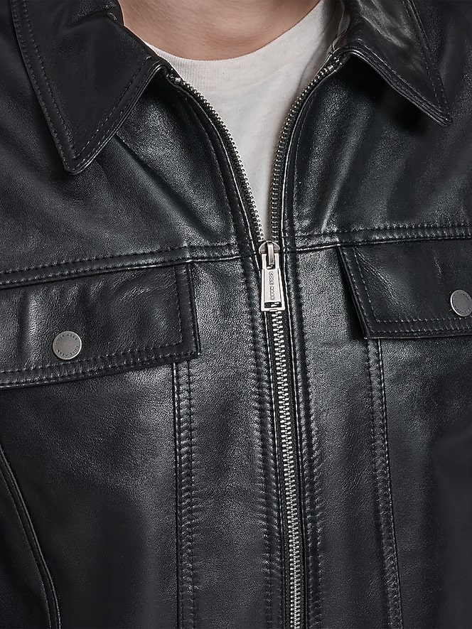 Cole Haan Leather Trucker Jacket
