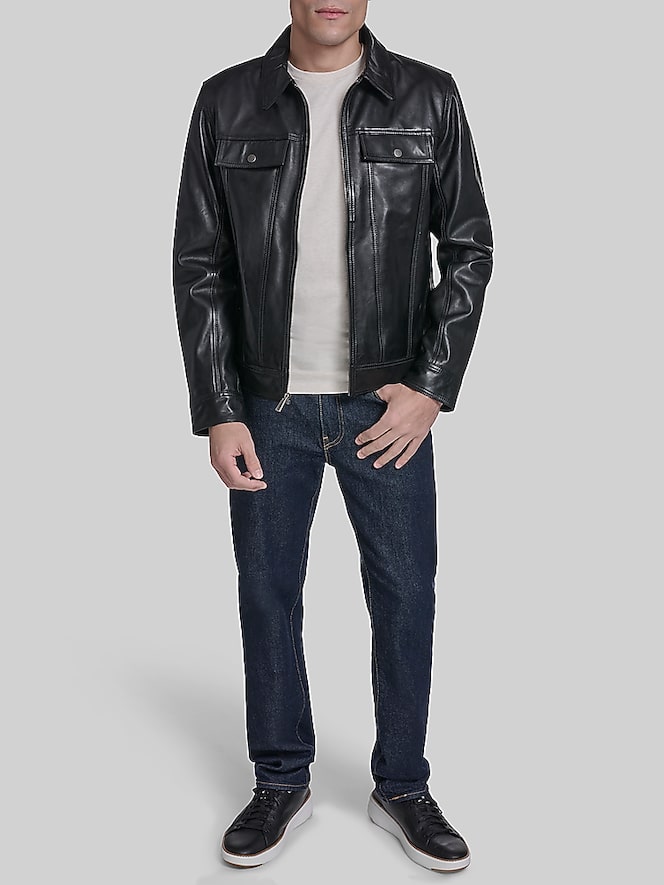 Cole Haan Leather Trucker Jacket