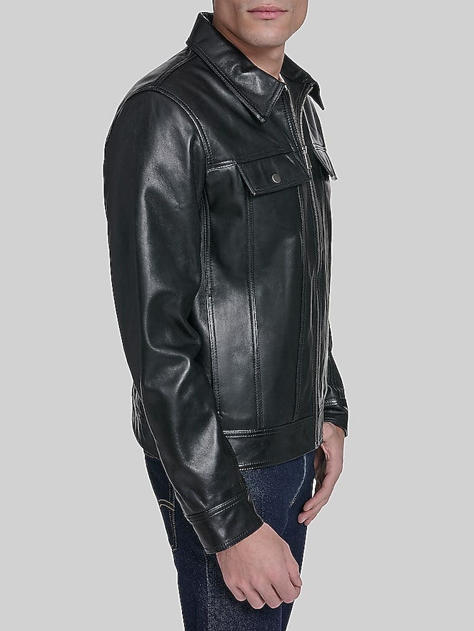 Cole Haan Leather Trucker Jacket