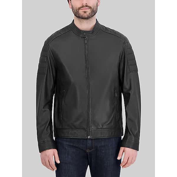 Cole Haan Men’s Washed Leather Jacket Black Solid – Size: Medium