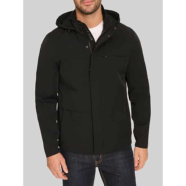 Cole Haan Men's Hooded Windbreaker Jacket Black Solid - Size: Large