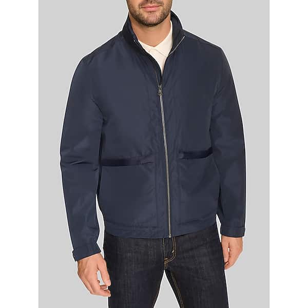 Cole Haan Big & Tall Men's Stand Collar Rain Jacket Navy Solid
