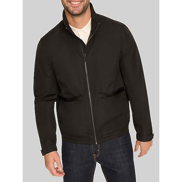 Cole Haan Men's Stand Collar Rain Jacket Black Solid - Size: XL