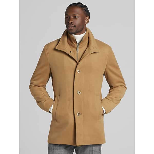 Awearness Kenneth Cole Men's Modern Fit Wool-Blend Car Coat Camel - Size: XL