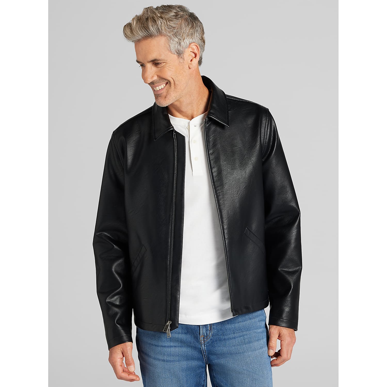 Awearness Kenneth Cole Men's Modern Fit Boxy Faux Leather Jacket, Black - Size: XL