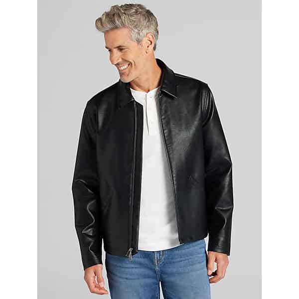 Awearness Kenneth Cole Men's Modern Fit Boxy Faux Leather Jacket Black - Size: XL