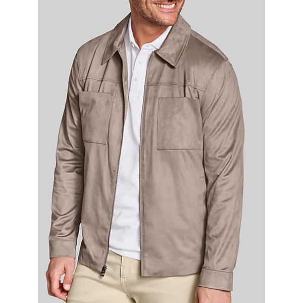 Johnston & Murphy Men's Modern Fit Faux Suede Jacket Taupe - Size: XL