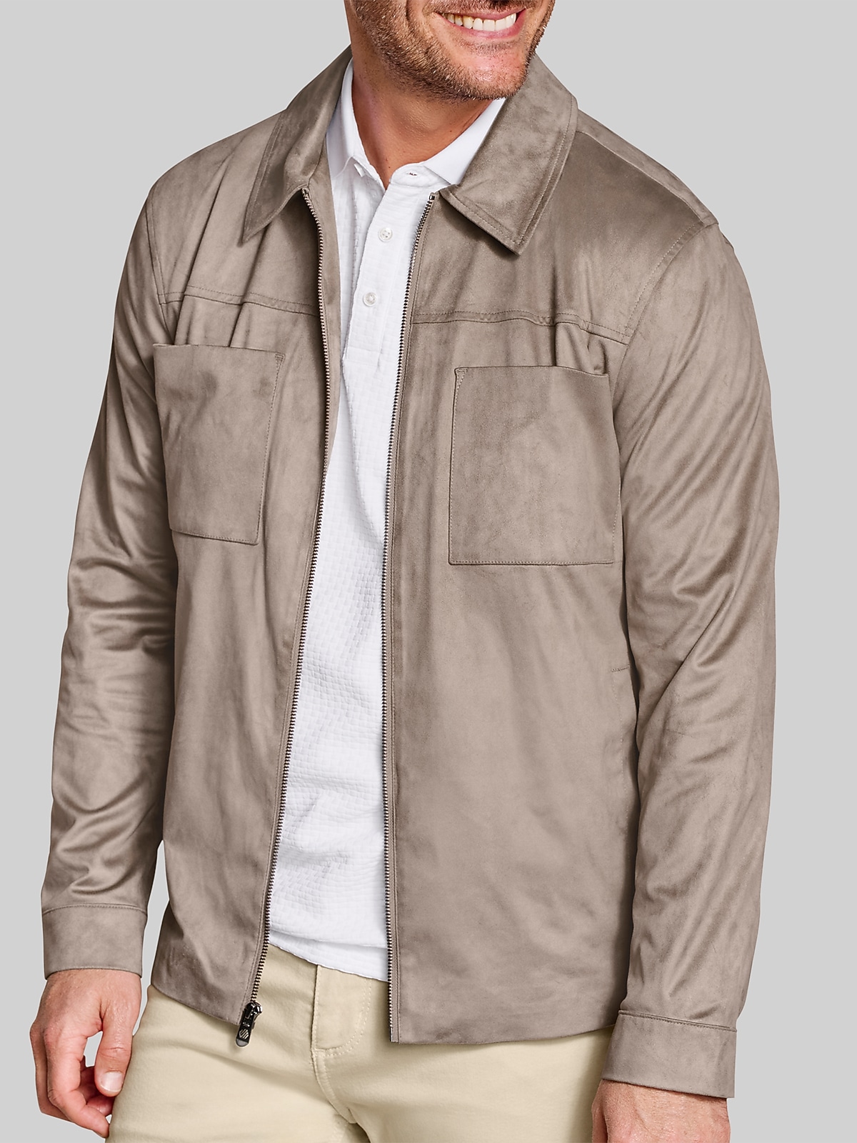 【未使用】DAN Canvas Forestiere Jacket‐TAUPE Johnston & Murphy Modern Fit Faux Suede Jacket, Taupe - Brown