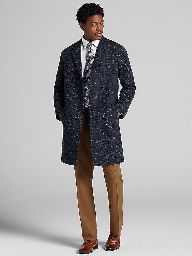 Joseph Abboud Classic Fit Plaid Overcoat, Navy Plaid - Image 3 of 5