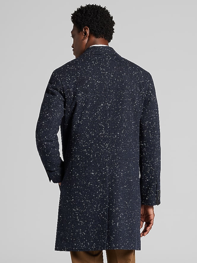 Joseph Abboud Classic Fit Plaid Overcoat, Navy Plaid - Image 4 of 5