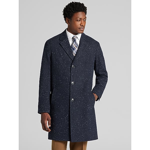 Joseph Abboud Men's Classic Fit Plaid Overcoat Navy Plaid - Size: 42 Regular
