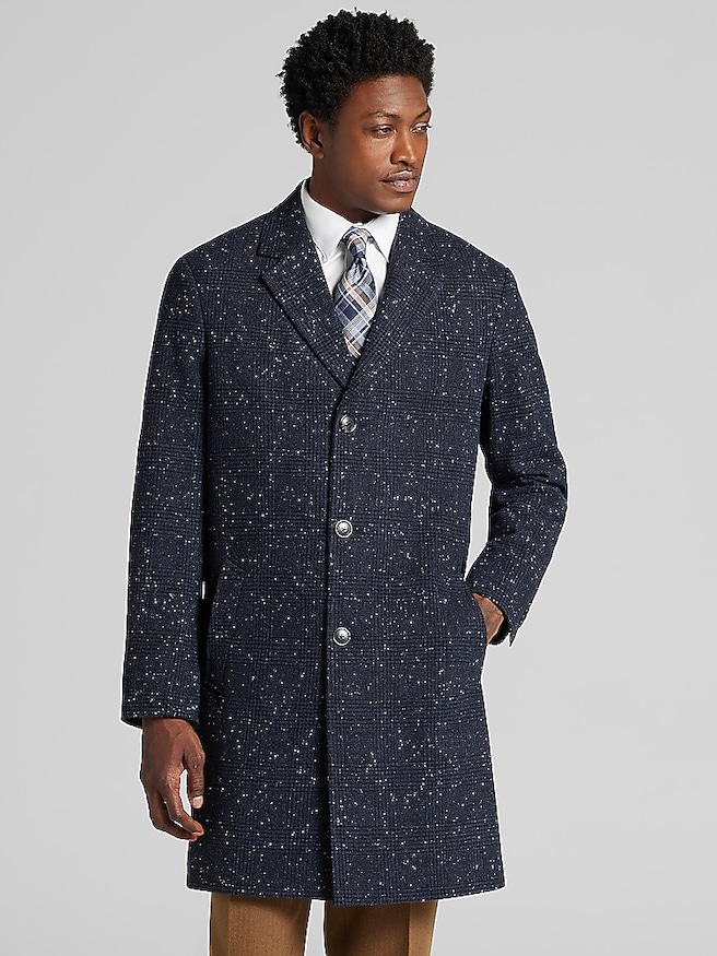 Joseph Abboud Classic Fit Plaid Overcoat Navy Plaid