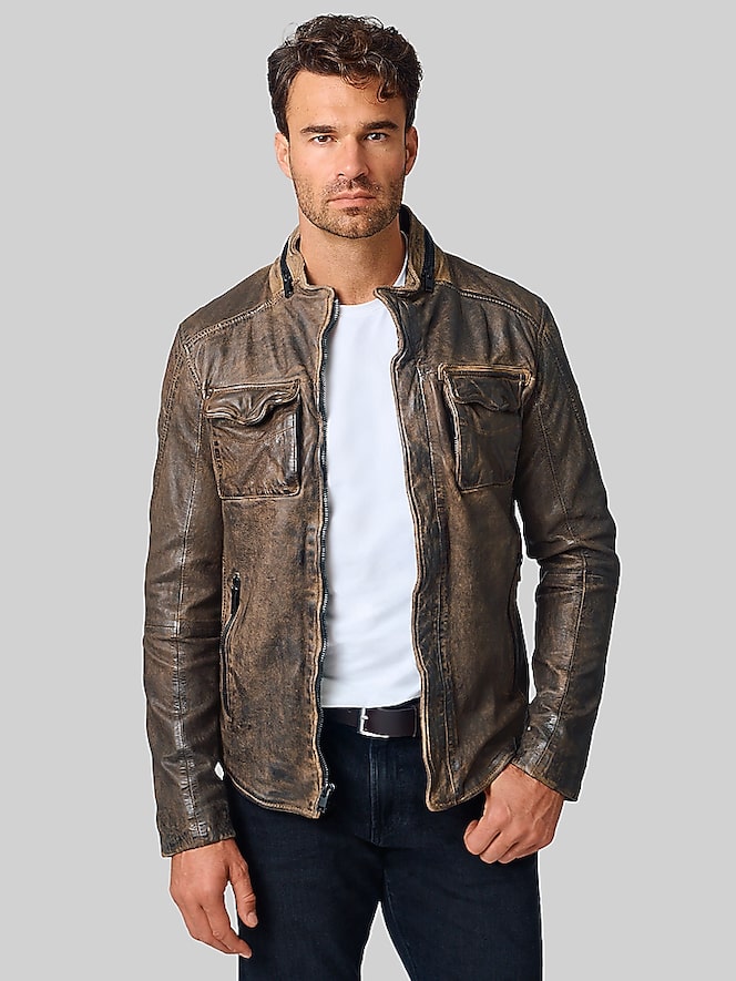 Mauritius Regular Fit Vintage Distressed Leather Jacket