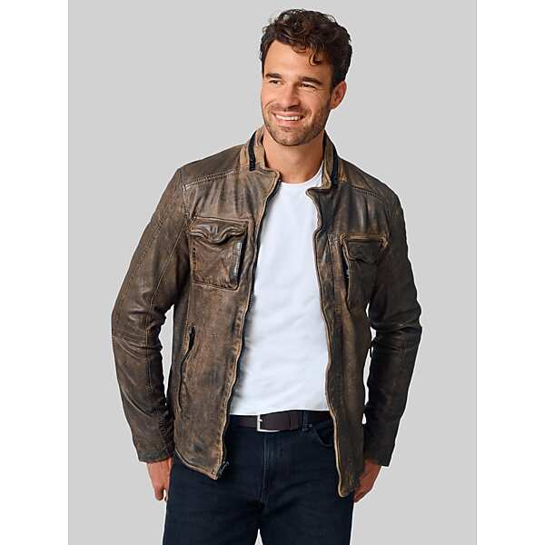 Mauritius Men's Regular Fit Vintage Distressed Leather Jacket Elephant - Size: Large