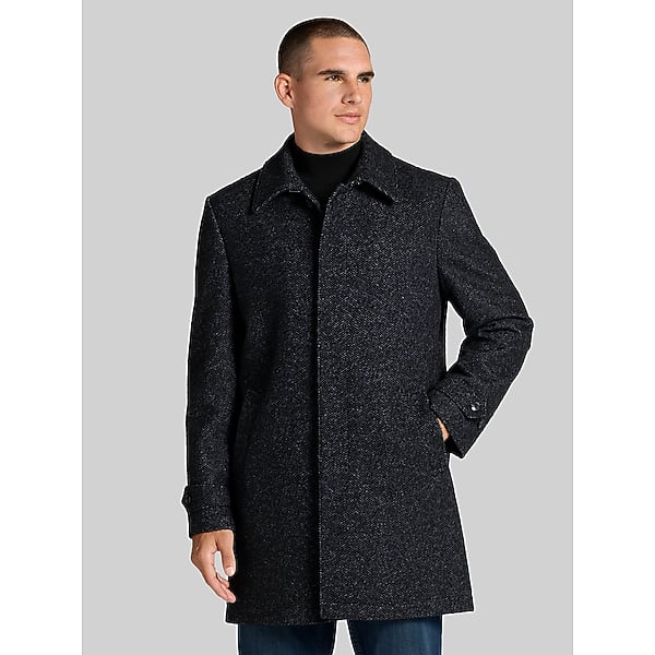 Tommy Hilfiger Men's Freeman Car Coat Black/White Herringbone - Size: 44 Long