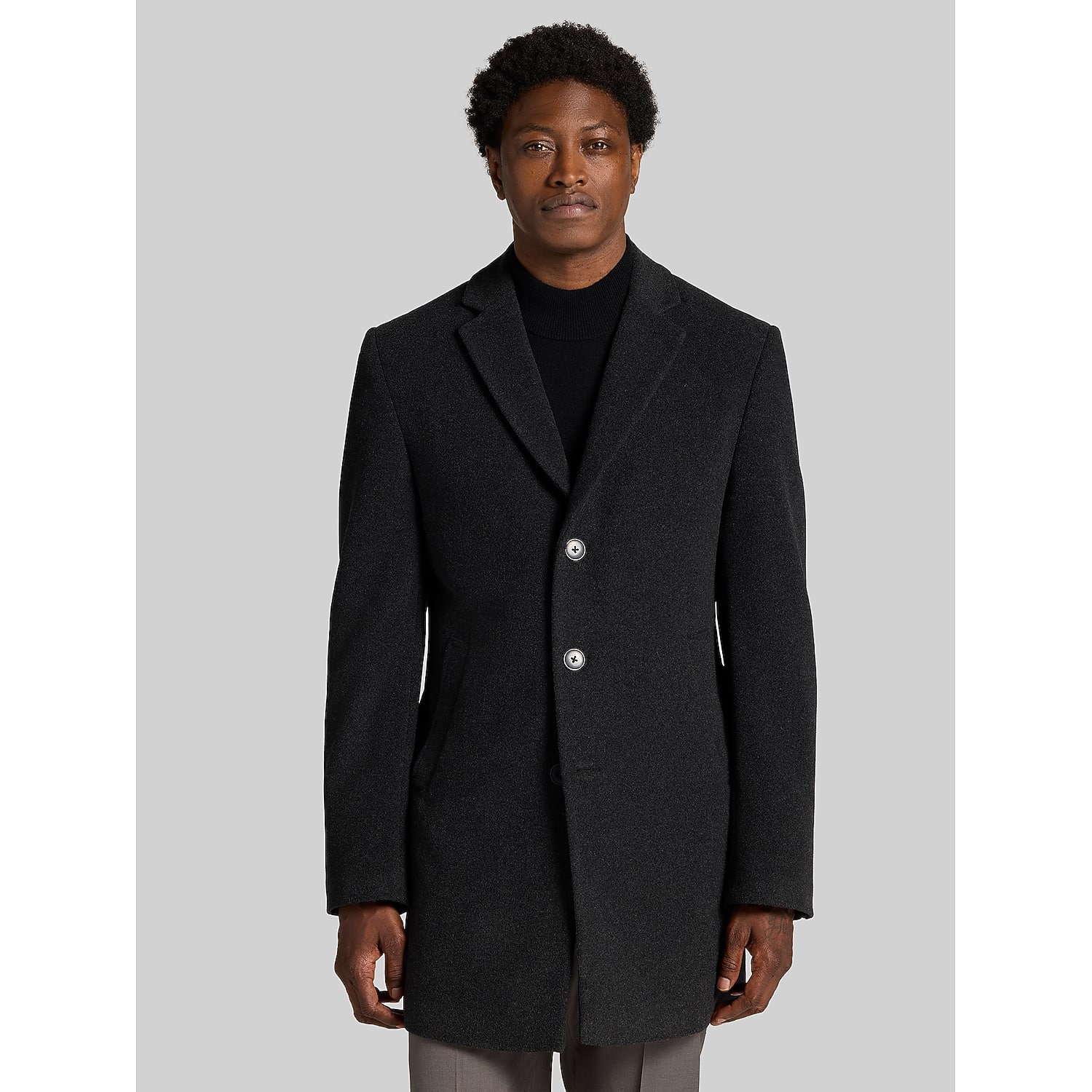 Calvin Klein Big & Tall Prosper Wool Blend Topcoat in Dark Grey – Men’s 48 Long Dress Coat for Suits and Work
