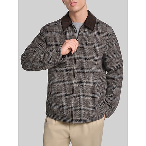 Dockers Big & Tall Men's Wool Blend Laydown Collar Jacket Brown Plaid - Size: XXL