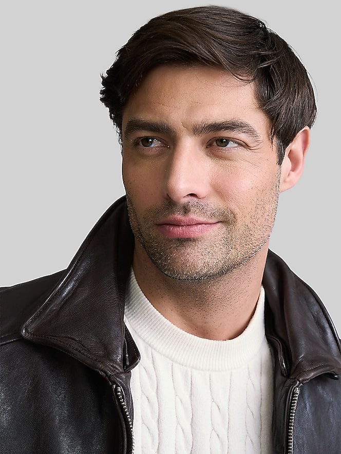 Mauritius Grovig Leather Shearling Collar Bomber Jacket