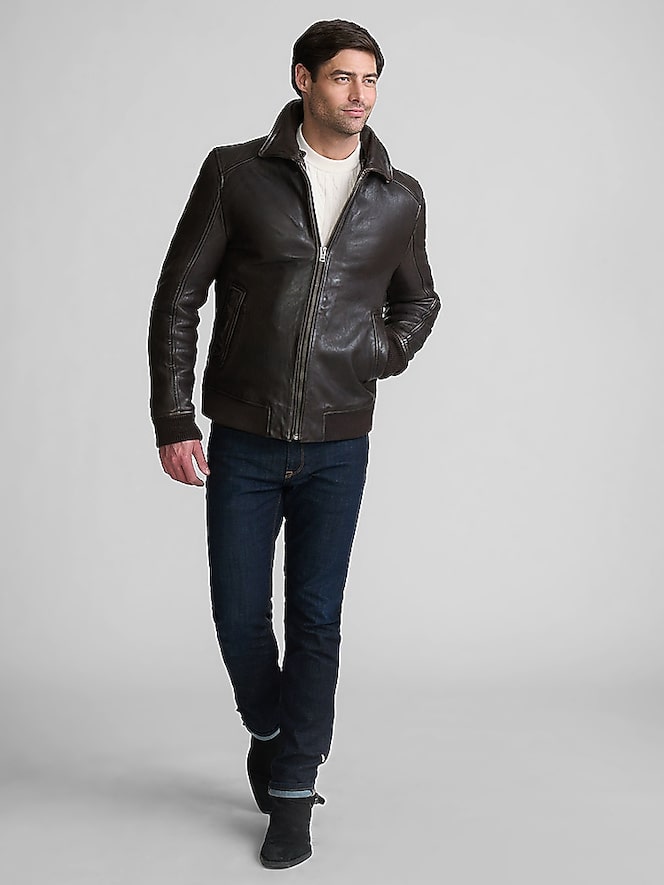 Mauritius Grovig Leather Shearling Collar Bomber Jacket