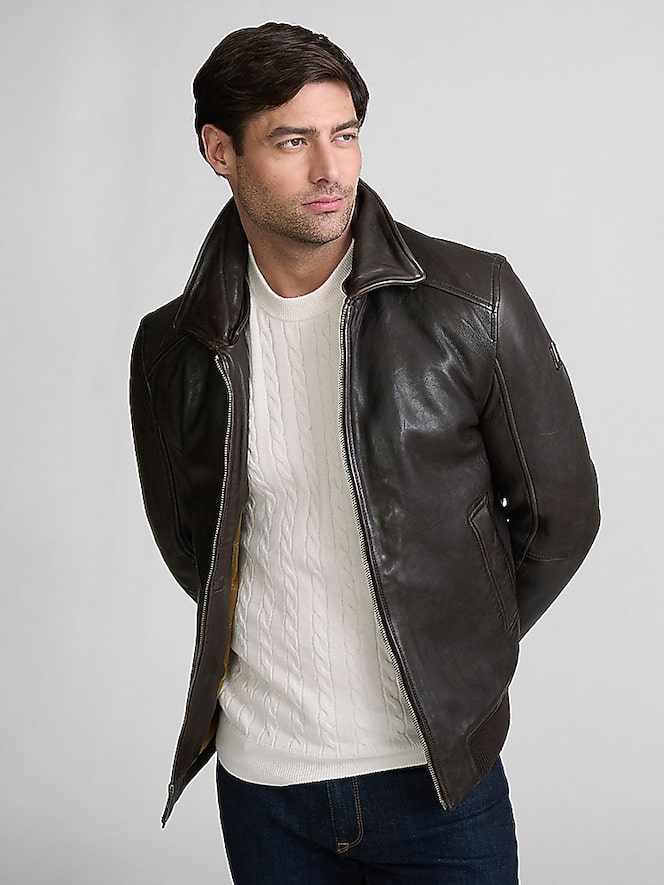Mauritius Grovig Leather Shearling Collar Bomber Jacket