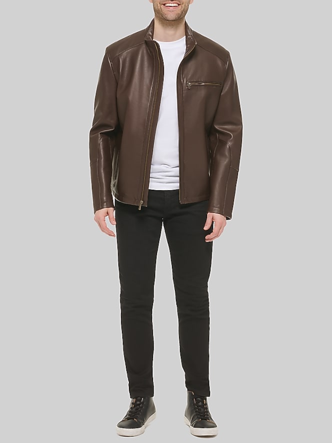 Cole Haan Leather Jacket, Java - Brown - Big & Tall | Leather Jackets ...