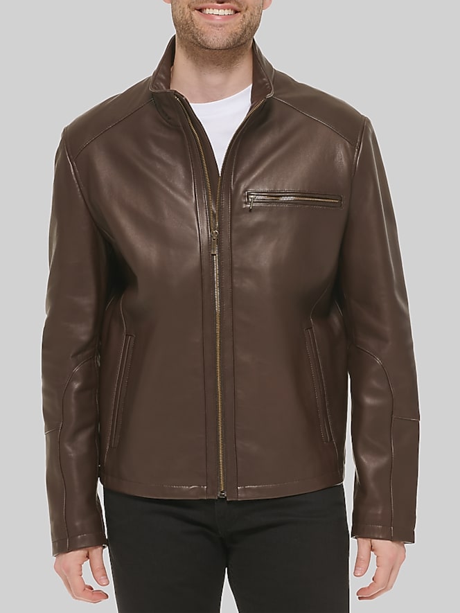 Cole Haan Leather Jacket, Java - Brown - Big & Tall | Leather Jackets ...