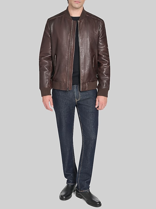 Cole Haan Leather Bomber Jacket