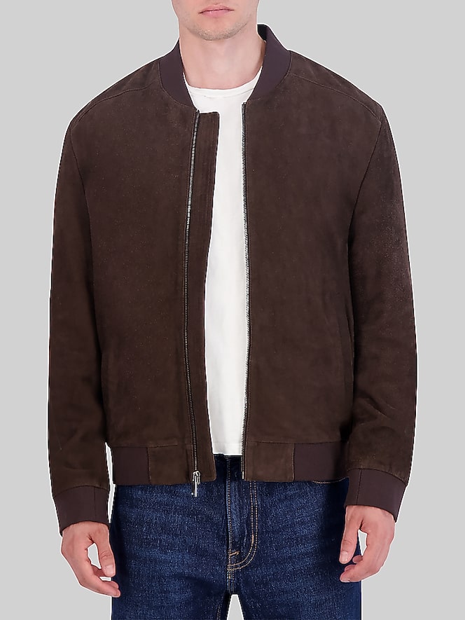 Cole Haan Zip Front Suede Jacket, Dark Chocolate - Image 1 of 5