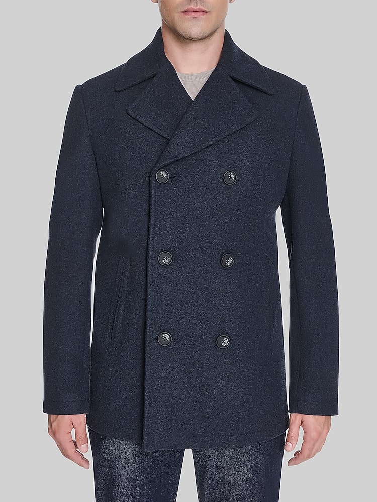 90s BLUE BLUE 極厚 Hand-knit Wool Peacoat Cole Haan Regular Fit Stretch Wool Peacoat, Navy - Blue | Wool