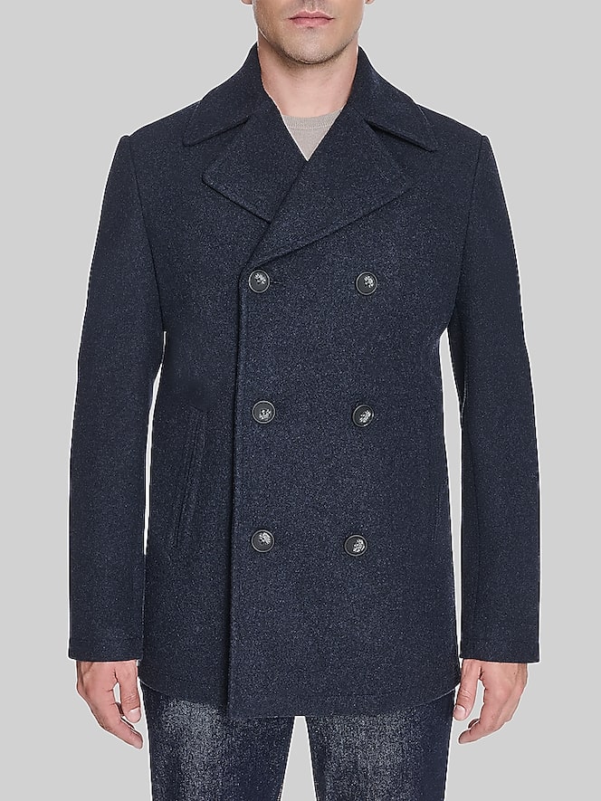 Cole Haan Regular Fit Stretch Wool Peacoat