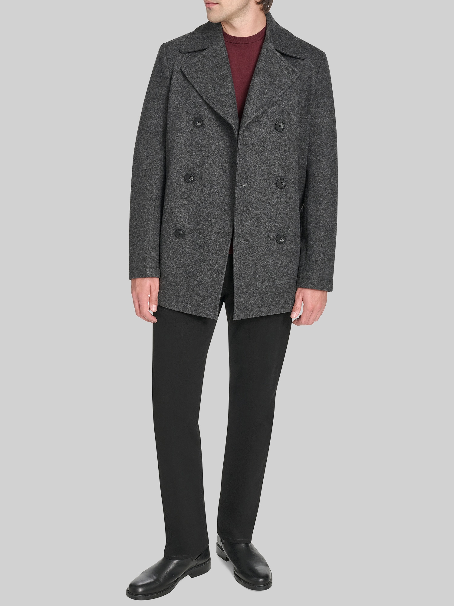 Regular Fit Stretch Wool Peacoat