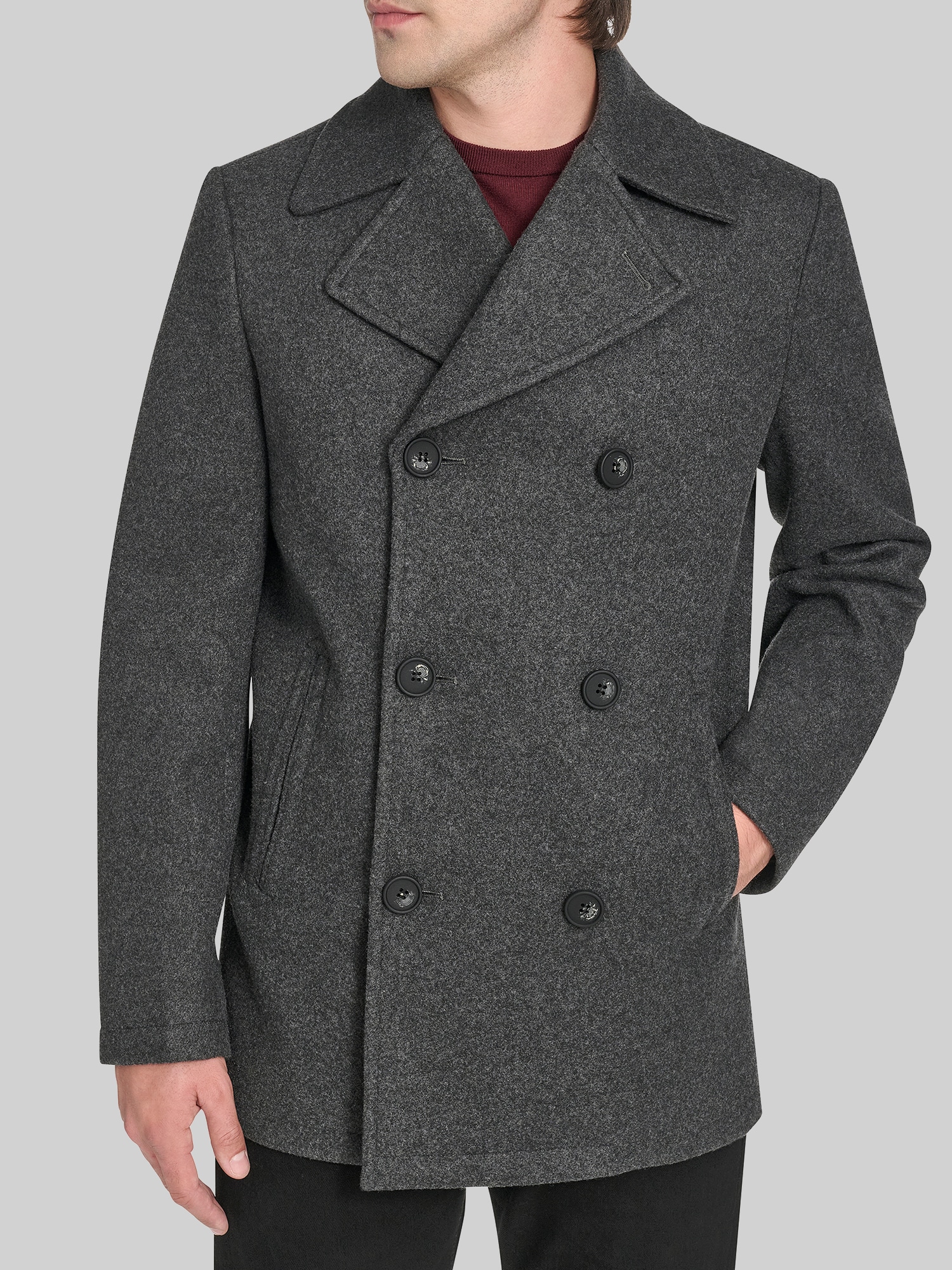 Regular Fit Stretch Wool Peacoat