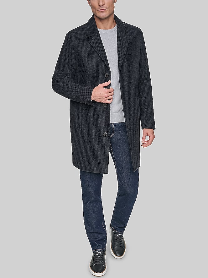 Cole Haan Heritage Plaid Wool Blend Top Coat, Charcoal Plaid - Image 3 of 6