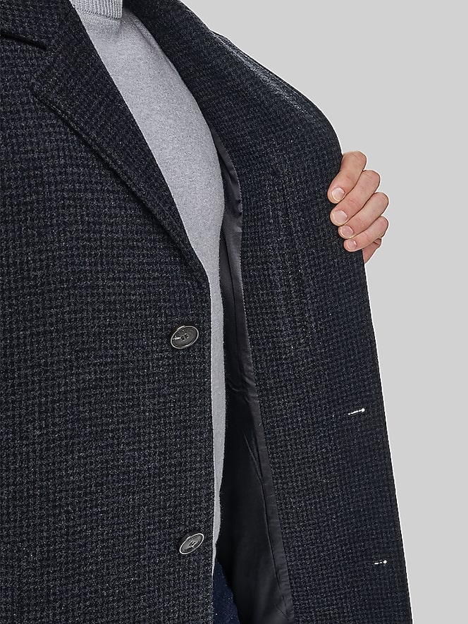 Cole Haan Heritage Plaid Wool Blend Top Coat, Charcoal Plaid - Image 6 of 6