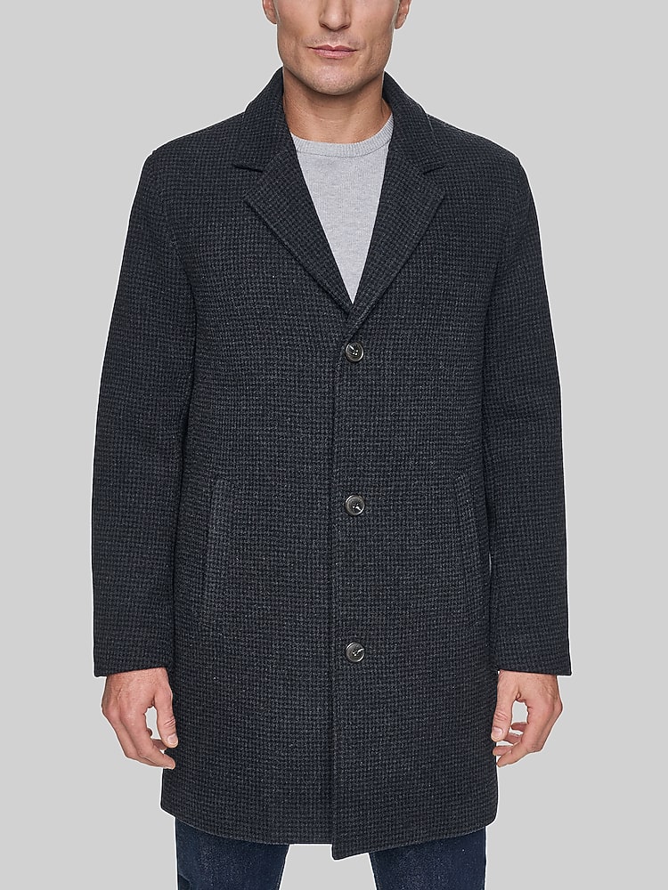 Cole Haan Heritage Plaid Wool Blend Top Coat, Charcoal Plaid