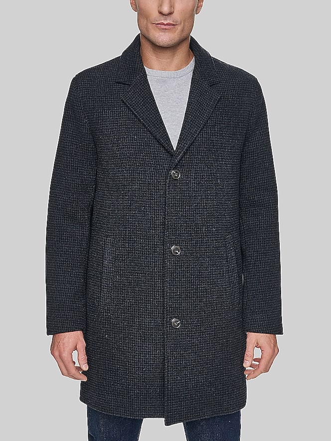 Cole Haan Heritage Plaid Wool Blend Top Coat, Charcoal Plaid - Image 1 of 6